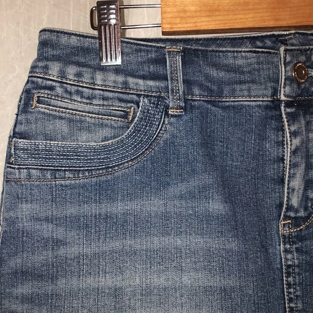 WHBM 4 Distressed Hem Indigo Denim Blue Mini Skirt